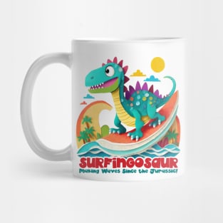 Dinosaur Surfing Funny Mug